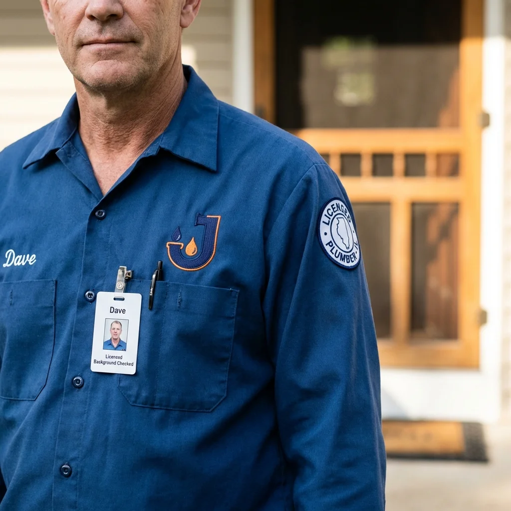 Licensed plumber showing ID badge in West Grove, PA