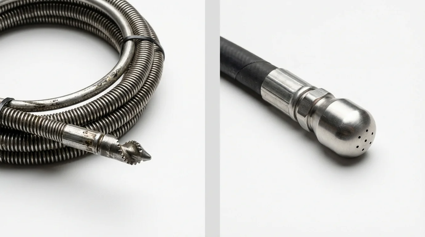 Drain snake cable and hydro jetting nozzle used for drain cleaning in West Grove, PA