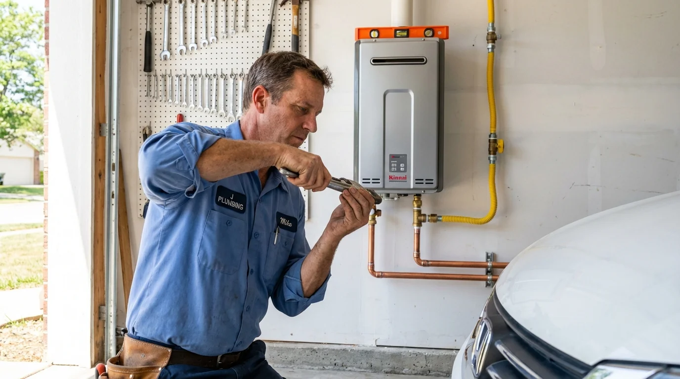 Tankless water heater installation by a Johns Plumbing LLC plumber in West Grove