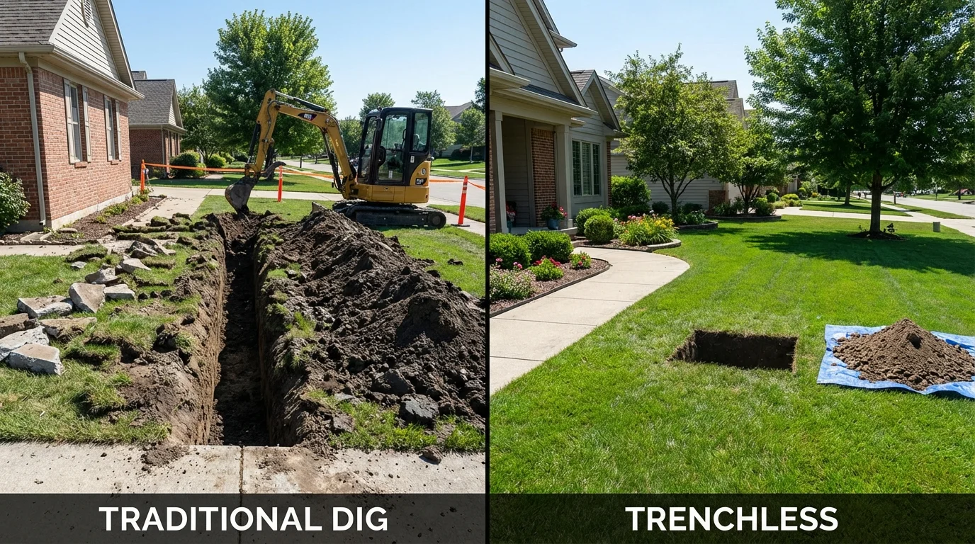 Trenchless sewer repair with minimal yard damage versus traditional excavation in West Grove, PA